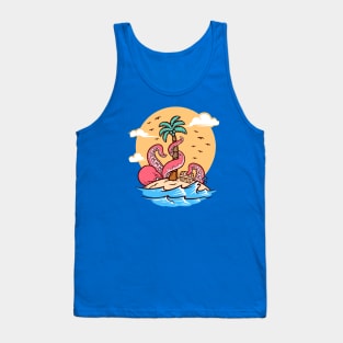 Retro Octopus Attacks a Desert Isle Tank Top